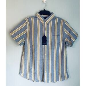 Men’s Button Down Mens Shirt Medium Blue and Green Striped Ben Sherman